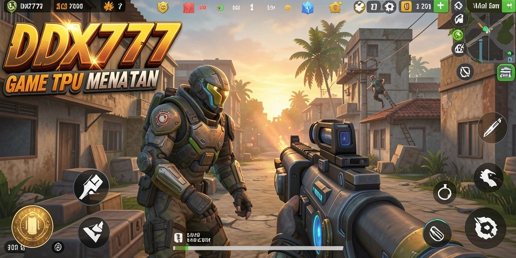 Screenshot IDX777 menampilkan aksi tembak-menembak di lingkungan kota yang realistis.
