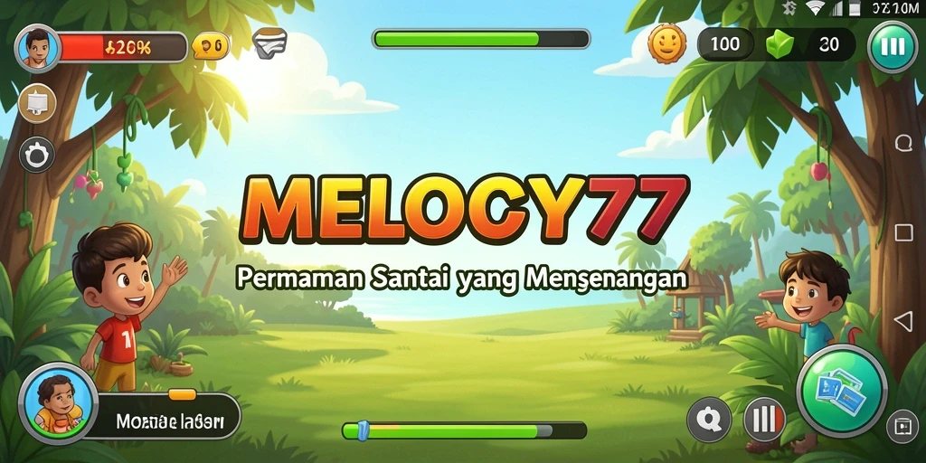 Tampilan gameplay MELODY77 yang penuh warna dan ceria.